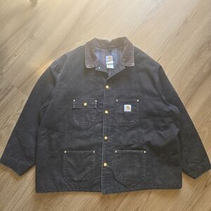 CARHARTT Jacket Mens 56 C01 Loose Fit Firm Duck Blanket Lined Chore Coat Black
